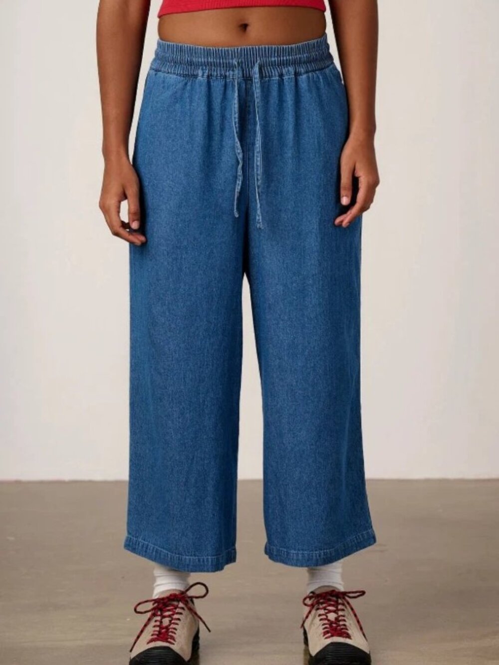 Lucy & Yak Chuck Wide Leg Trousers Denim Chambray Crop Cotton Size S